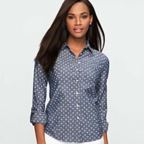 Talbots Tops - Talbots Polka Dot Button Up Shirt Blue White Women's Plus 18W H12806